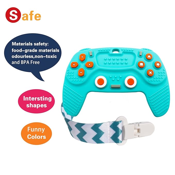 Teething Remote Control for Baby with Pacifier Clip, Funny Teethers for Baby for Baby Girl Or Boy 3-6 6-12