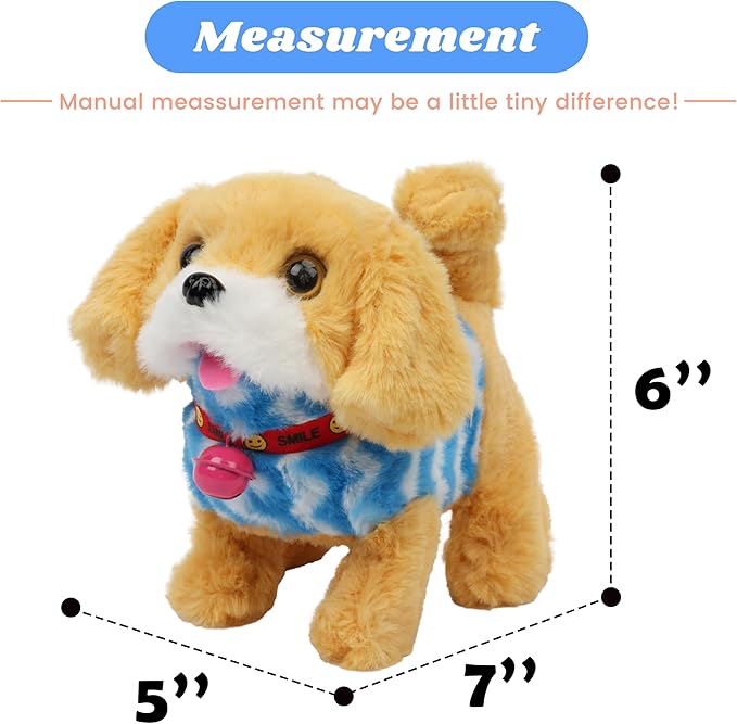 Hopearl Walking Dog Golden Retriever in Blue Vest Interactive Electronic Pet Plush Toy Puppy Woof and Moving Animated Nodding Head Gift for Toddlers Birthday, Brown 7''