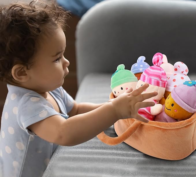 Basket Plush Baby Dolls Soft Multicultural Sensory Babies Toy Set 6 Piece
