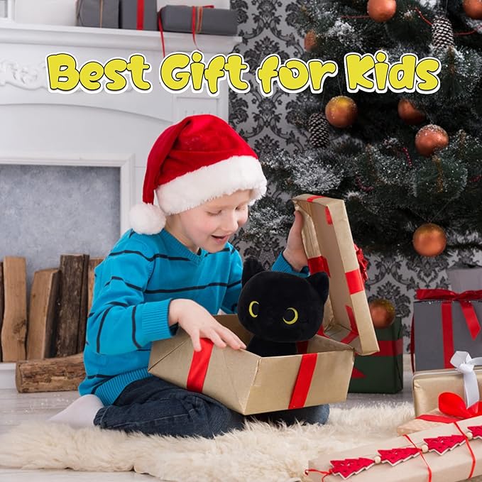 Black Cat Plush Toy, Cute Black Cat Stuffed Animals Kawaii Black Cat Plushie Doll