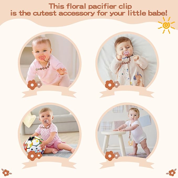 Pacifier Clip for Boys Girls Floral Daisy Macrame Paci Clip