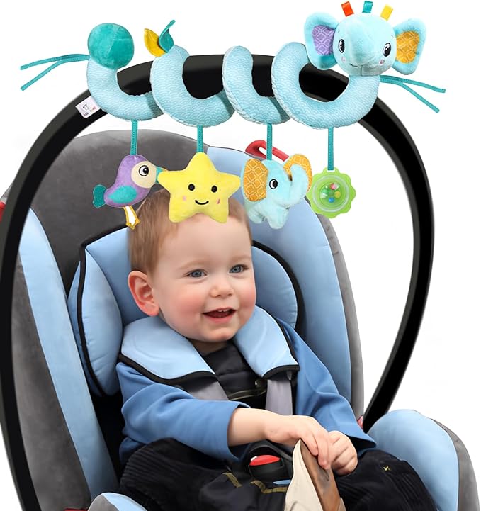 Spiral Car Seat Toys Stroller Toy for Babies - Baby Crib Hanging Rattles Toys for Babies 0-12 Months, Carseat Pram Crib with Musical Rattle Toy for Newborn Boys Girls Gifts(Elephant)