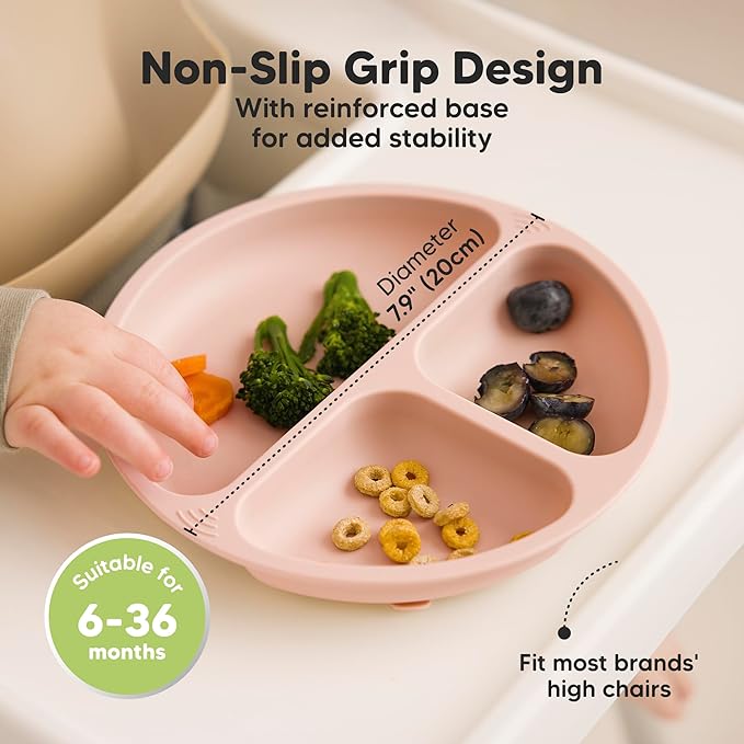 KeaBabies Suction Plates with Lids for Baby - 3-Pack 100% Silicone Suction Plates for Baby, Kids,Toddler Plates,Divided Baby Plates with Suction,Lids, BPA-Free, Microwave, Dishwasher Safe (Amaze)