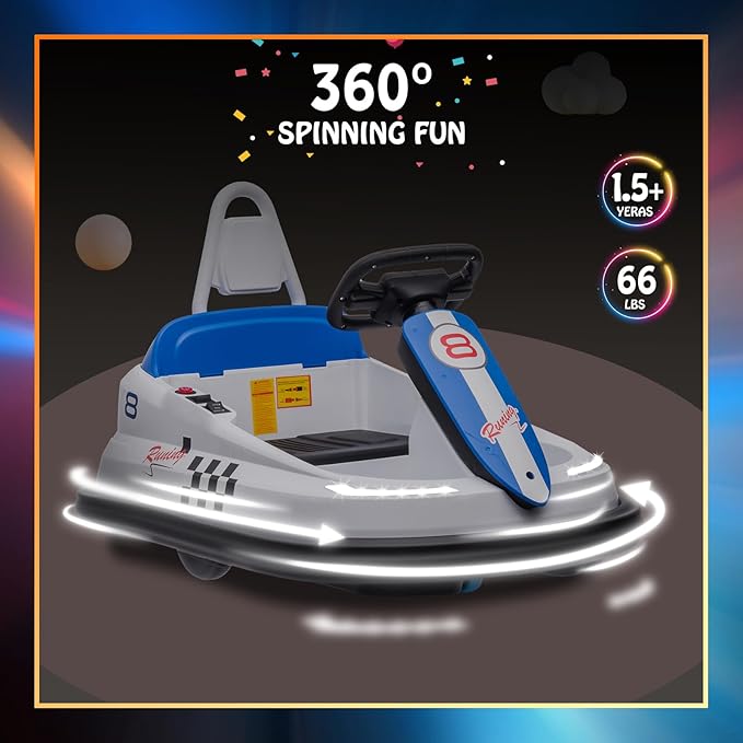 Hetoy Bumper Car for Toddlers, 6V Electric Ride On Toys for Kids 1.9 MPH 360 Degree 2-Speeds, Lights, 2-6 Years