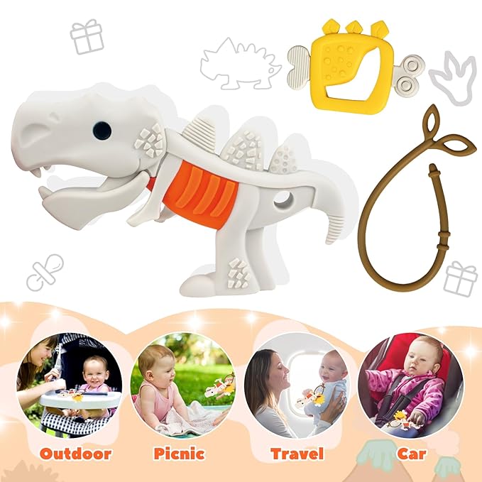 Baby Teething Toys - Dinosaur Silicone Baby Teethers Relief 0-6 6-12 12-18 Months,