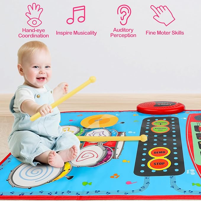 1 Year Old Boy Girl Birthday Gift, Music Mat for Toddlers 1-3 2-in-1 Music 1-3 with