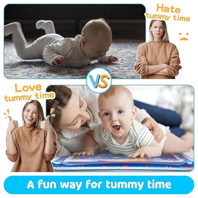 Tummy Time Water Mat with Squeakers, Baby Toys for Infants and Toddlers 3 6 9 Months