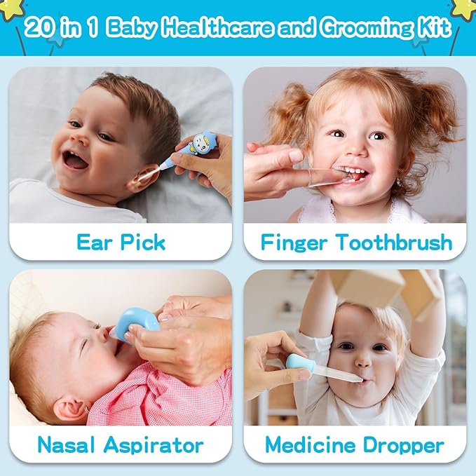 Baby Grooming Kit’╝īInfant Safety Care Setwith Hair Brush Comb Nail (20 PC-Blue