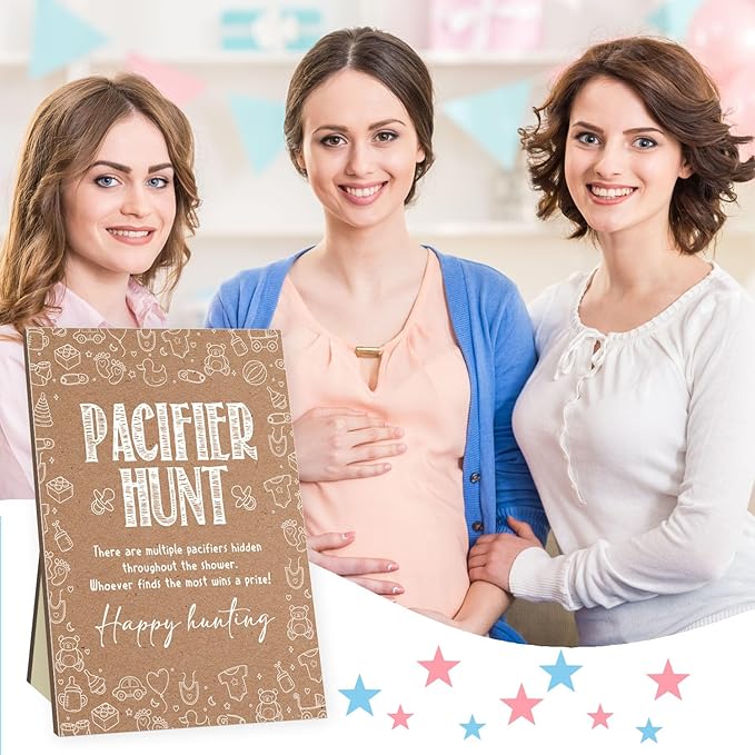 Baby Pacifier Hunt Game, Baby Shower Games Set 50 Mini 50 Blue