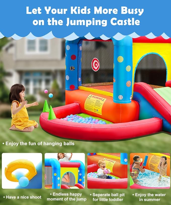 Step4Fun Inflatable Bounce House, Kids Castle Slide Bouncer for Children Jumping Outdoor and Indoor Party Gifts(112 x 98 x 65”)