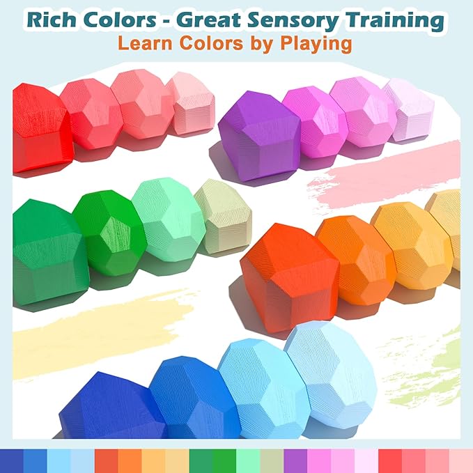 Toddler Toys Wooden Stacking Rocks Big Dice Set, Preschool Learning Activities Classroom Supplies Building Blocks 1+ Year
