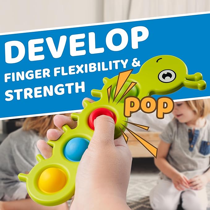 LiKee Fidget Popper Sensory Baby Toys for 10+ Months, Montessori Busy Toy for 1 2 3 Year Old Toddlers Push and Popping Bubbles Fine Motor Skill 1-3 Stress (2 Pieces)