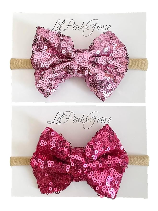 Baby Girls Neon Glitter Sequins Bow Headbands for Newborn to 1 Year Up Toddlers (Pink,Hot Pink 2 Count 1)