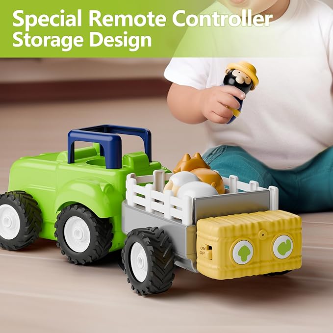 iPlay, iLearn Toddler Remote Control Farm Tractor Toy, Baby RC Trailer Truck Set, Music Pretend Farmer Animals Vehicle Playset W/Sound, Birthday Gifts for 18 24 Month 2 3 4 Year Old Kids Boys Girls