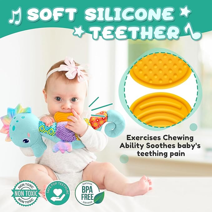 Baby Toys 0 to 12 Months, Musical Stuffed Animal Activity Soft Toys with Multi-Sensory Crinkle