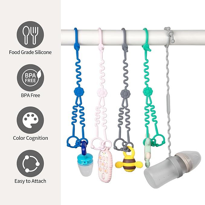 Baby Toy Straps - 1 Drag 2 Design for Toy Safety 5 Food-Grade