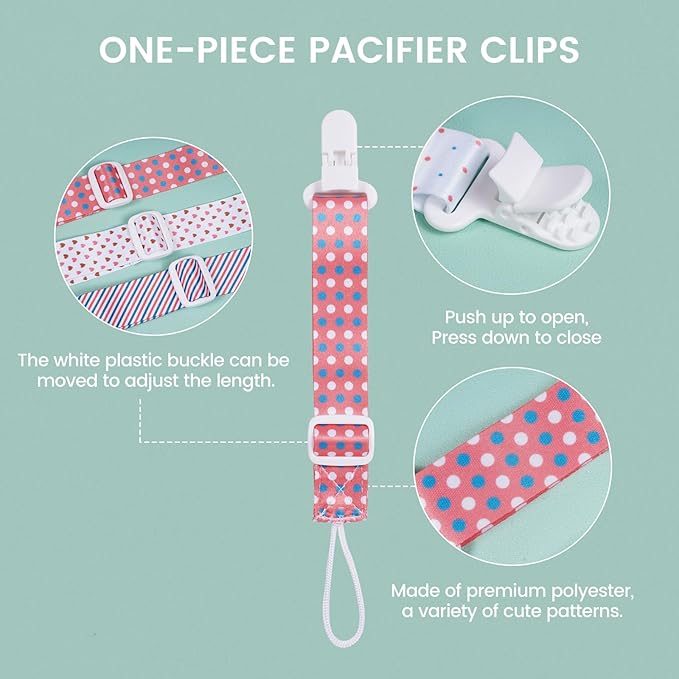 Baby Pacifier Clip with Adjustable Length Buckle,Paci Leash Binky Clips for Baby Boys and Girls 6 Gift