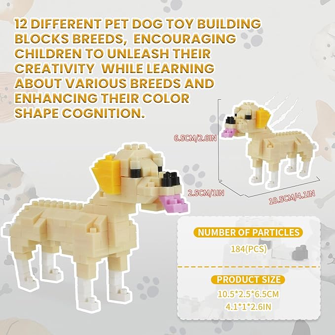 BOROLA Pet Dog Building Blocks Set Educational Toy Realistic Fun Animal Assembly Kit Toys Games(Labrador Retriever Blocks)