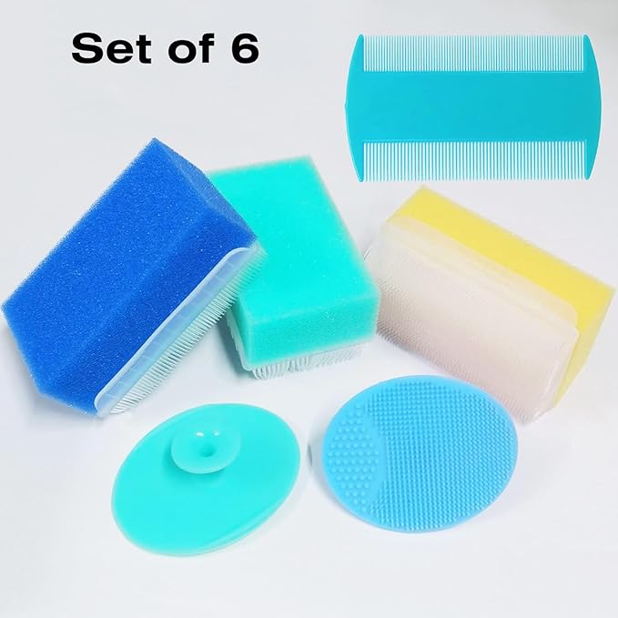 Baby Bath Sponges for Newborns - Baby Cradle Cap Brush - Cradle Cap Comb for Babies (Pack of 6) (Mixed Color B)