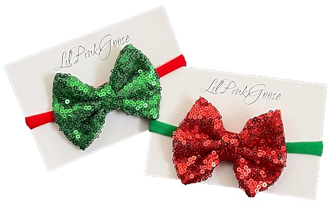 Baby Girls Neon Glitter Sequins Bow Headbands for Newborn to 1 Year Up Toddlers (Green,Red 2 Count 1))