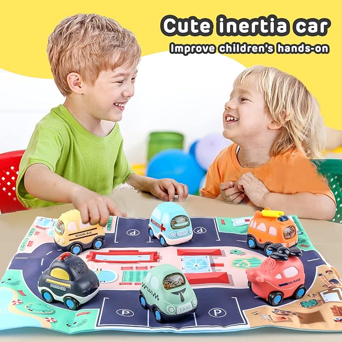 Inertia Baby Toy Cars Gifts with Storage Bag, 6 Pcs Push and Go Kids Early Educational Toys for 1 2 3 Year Old Boys Girls