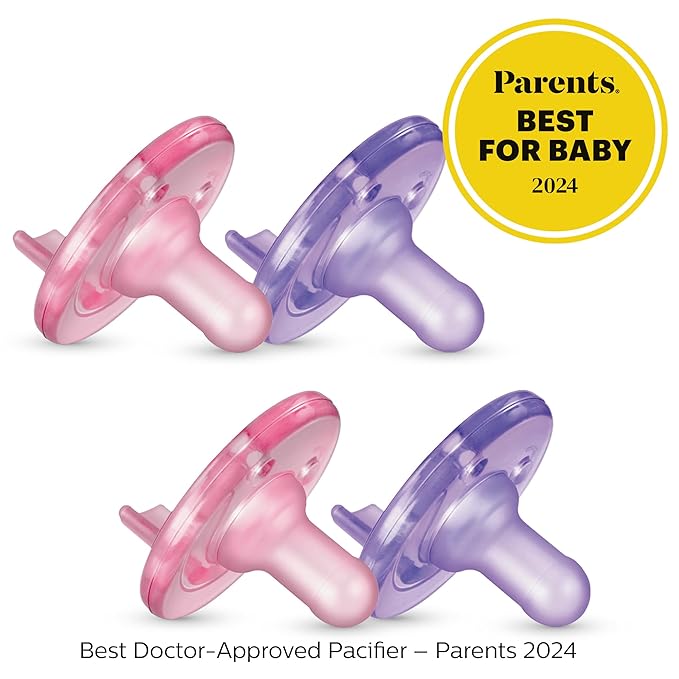 Philips AVENT Soothie Pacifier, Pink/Purple 0-3 Months, 4 Pack, SCF190/42