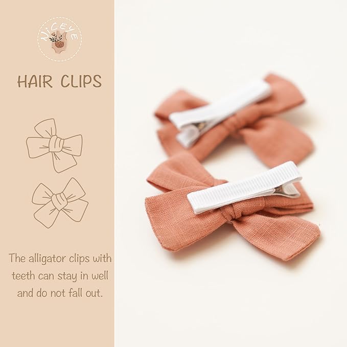 Niceye Baby Hair Clips - 24 Pcs Fully Lined Hair Bow Clips for Fine Hair Cotton Tiny Hair Barrettes for Infants, Toddlers