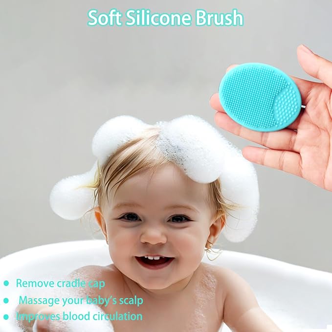 Cradle Cap Brush for Babies, 5Pcs Cradle Cap Treatment Set with Soft Bristle Brushes Silicone Scrubber Long Comb for Newborn Bathing Essentials Baby Brush and Comb Set (Green)