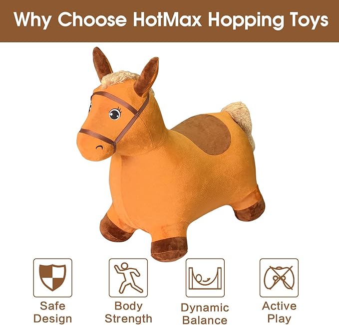 HotMax Brown Hopping Horse Toy, Inflatable Plush Bouncy Horse for Toddlers 18 Months 2 3 4 Year