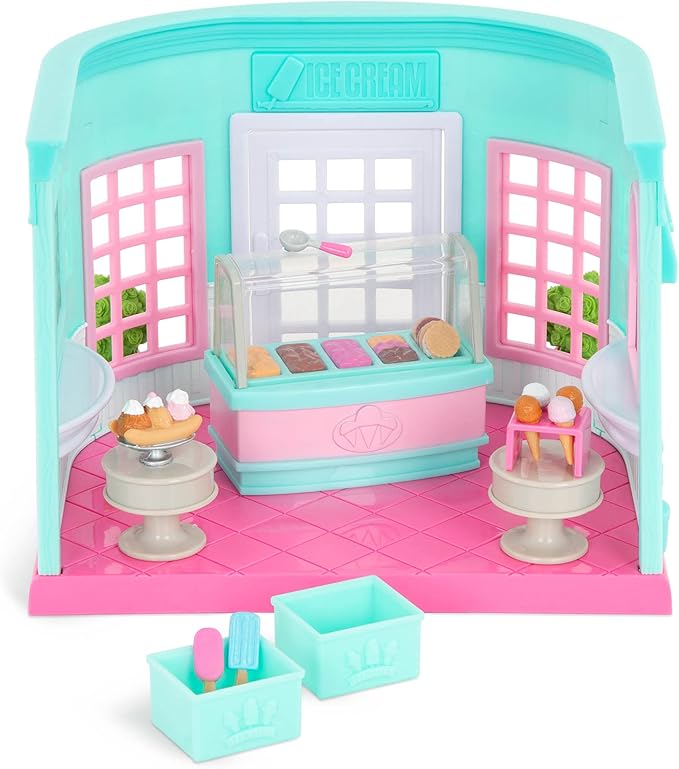 Li’l Woodzeez – Scoops & Sprinkles Ice Cream Shop 21Pcs Dollhouse 2 Posable 1 Storybook 3+
