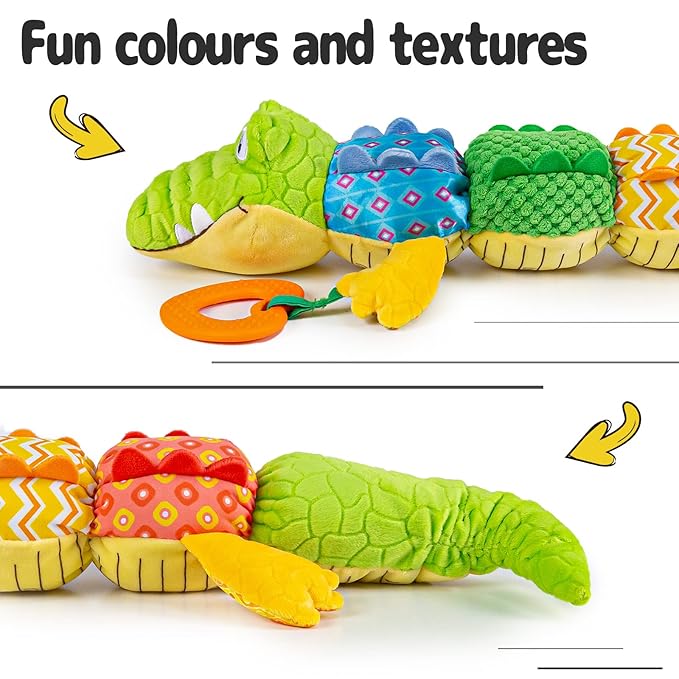 Infant Baby Musical Stuffed Animal Activity Soft Toys with Teether, Multi-Sensory Crinkle 0-3-6-12 Months