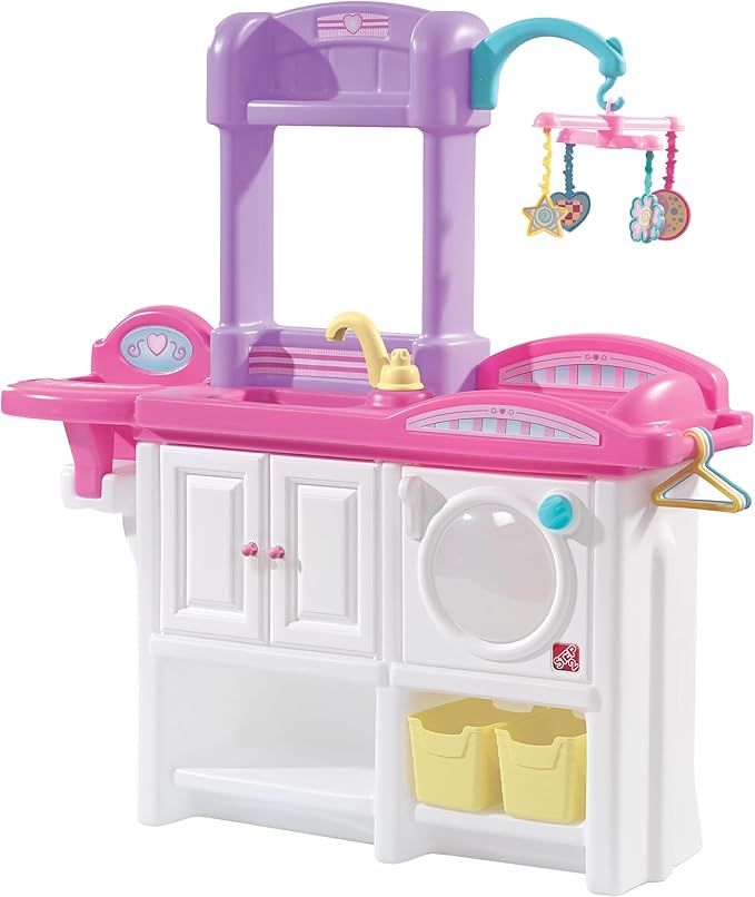 Step2 Love & Care Deluxe Baby Doll Nursery Playset for Kids, Compact Changing Station & Crib, Made of Durable Plastic, Includes Toy Accessories, For Toddlers 2-6 Years Old, Pink