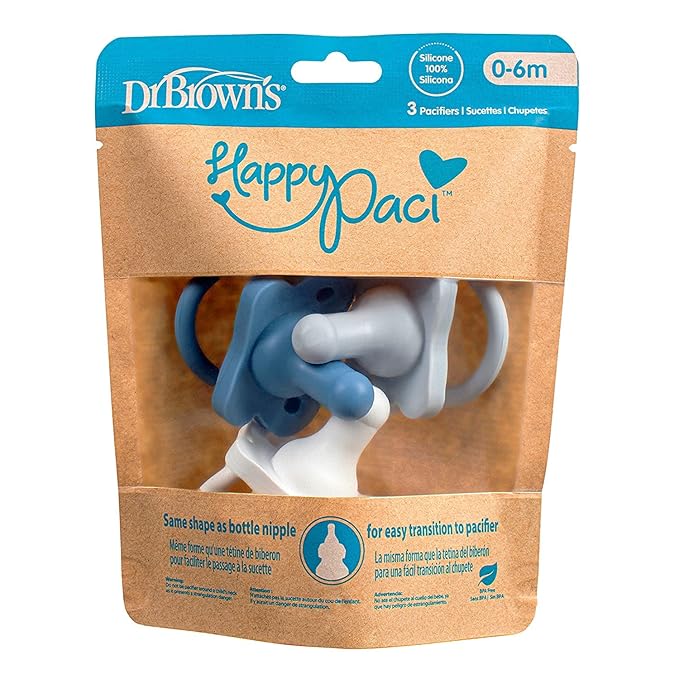 Dr. Brown's HappyPaci 100% Silicone, Newborn Baby Pacifiers 0-6 Months 6 Pack