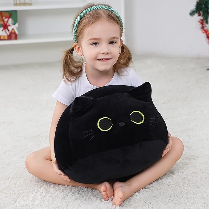 Black Cat Plush Toy 16'' Black Cat Pillow, Soft Plush Doll Black Cat Stuffed Animal 3D Black