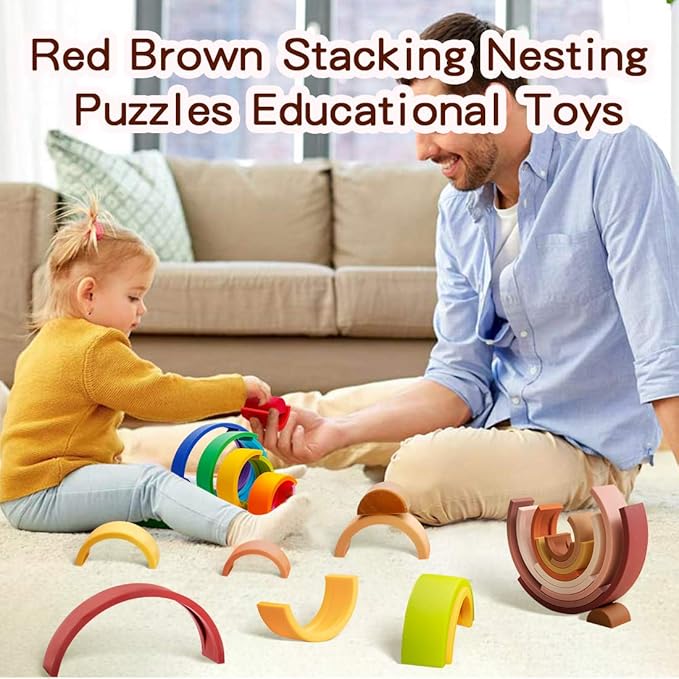 Rainbow Stacking Toy 10 Layer Arch Shape Silicone Nesting Puzzle 3 Year