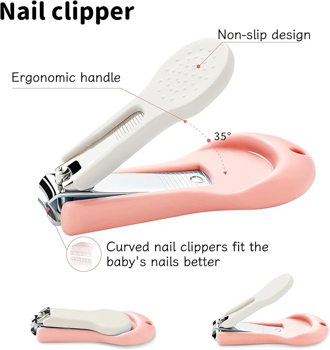Baby Nail Clippers Kit Baby Grooming Set with Nail Clippers, Scissors, Nail File & Tweezers Baby Care Kit Fingernail Cutter for Baby,Newborn,Infant,Toddler,Kid(Pink)