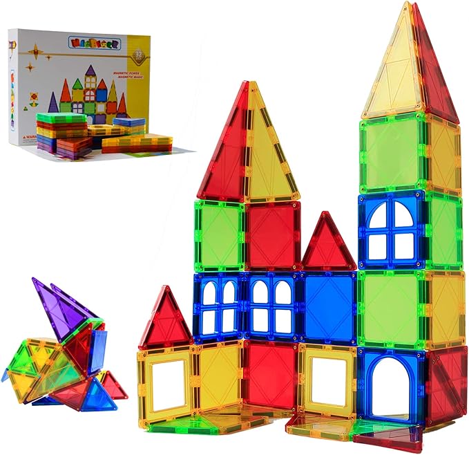 MAGBLOCK Magnetic Blocks - 32 Pcs Magnetic Tiles for Kids Ages 3-5 Magnet Blocks Tiles for Toddlers Magnetic Toys Educational Set