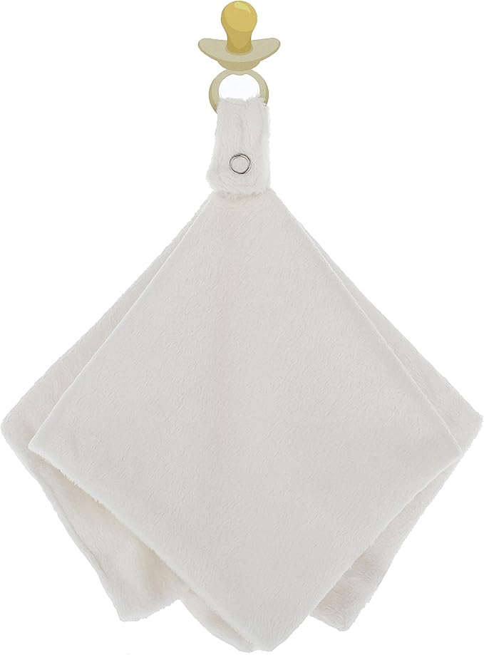 Ultra Soft Cotton Minky Velboa Baby Blanket with Snap Closure for Pacifier or Teether, Machine Washable 12 inch 12 inch