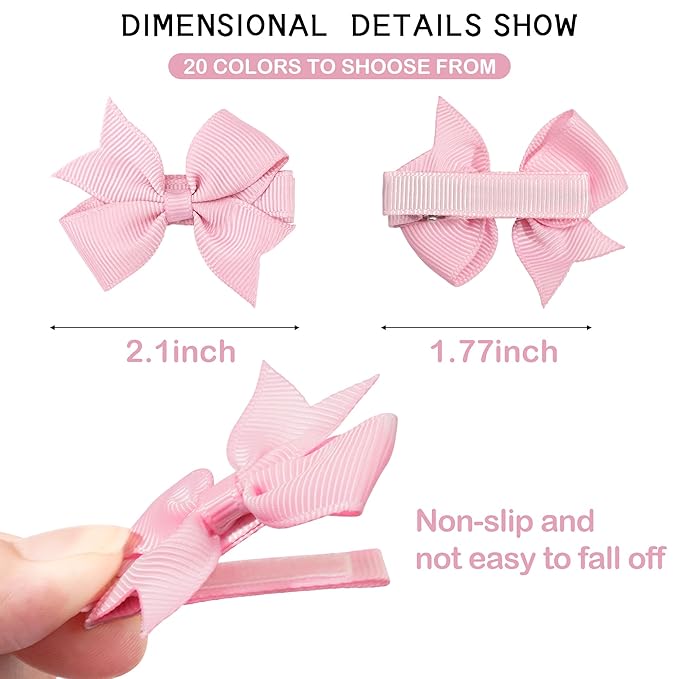 CLLOT Hair Clips, 20Pcs Tiny 2" Baby Hair Bows Fully