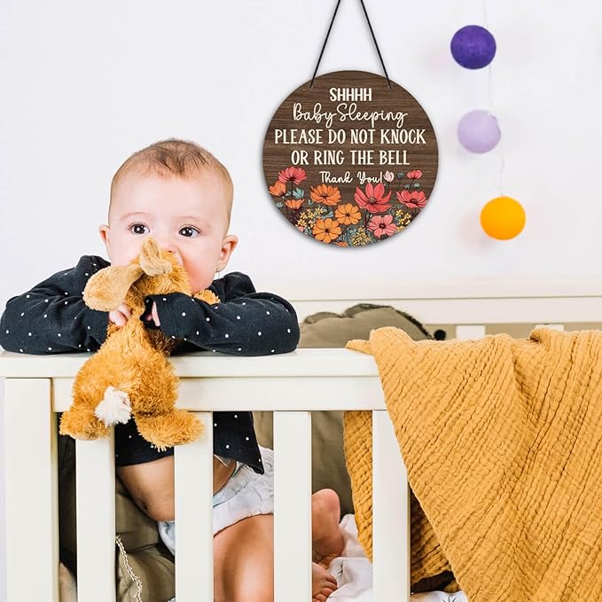 Putuo Decor Shh Baby Sleeping Door Sign for Front Door