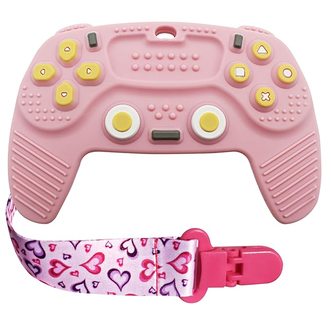 Teething Remote Control for Baby with Pacifier Clip, Funny Teethers for Baby for Baby Girl Or Boy 3-6 6-12