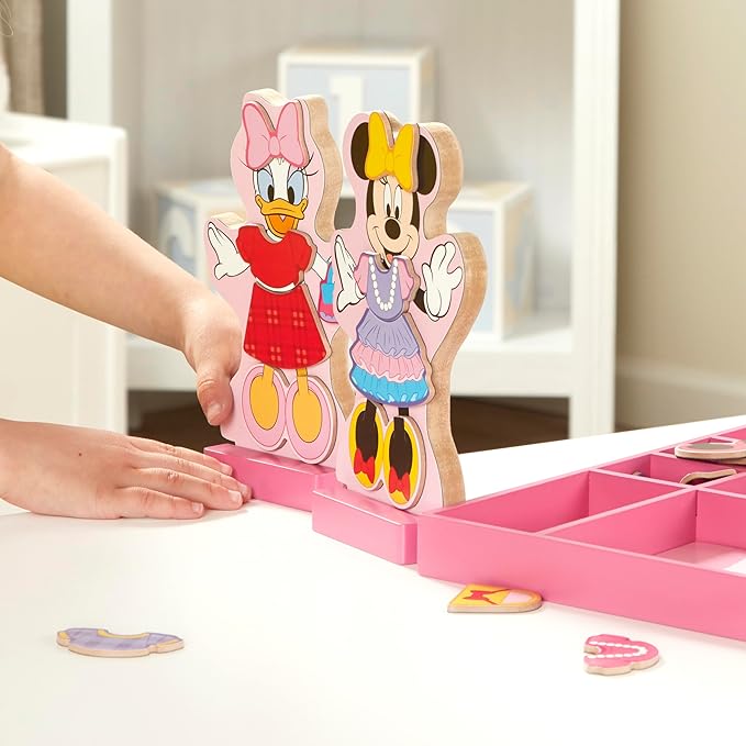 Melissa & Doug Disney Minnie Mouse and Daisy Duck Magnetic Dress-Up Wooden Doll Pretend Play Set (40+ pcs) Minnie Mouse Toys, Disney Dress Up Dolls For Preschoolers And Kids Ages 3+