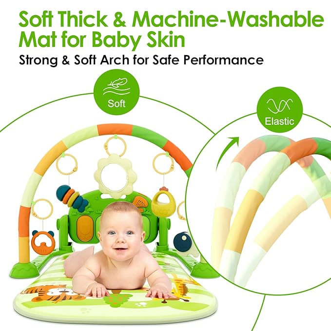 dearlomum Baby Play Mat Baby Gym,Funny Play Piano Tummy Time Baby Activity Mat with 5 Infant Sensory Baby Toys 0 to 3 6 9 12