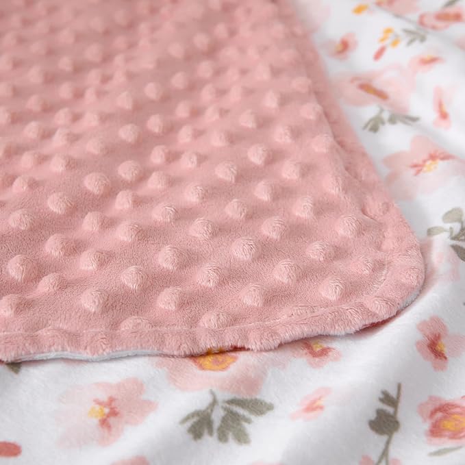 DaysU Silky Micro Soft Plush Baby Blankets for Girls with Print Floral Pattern and Soothing Raised Dots, Double Layer Bed Throws for Baby Crib 30x40 Inches