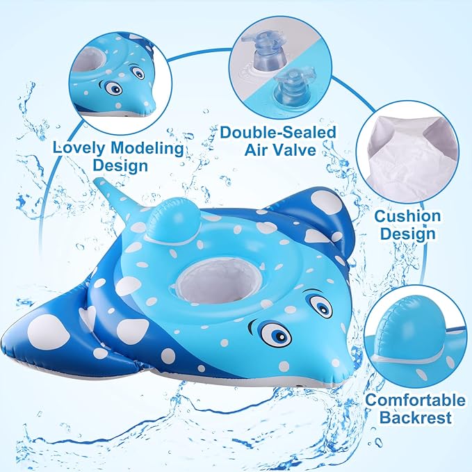 Inflatable Pool Float for Kids - Manta Ray Pool Floaties Swimming Ring, Fun Summer Outdoor Beach Swimming Pool Tube Water Toys for Kids 3 4 5 Years