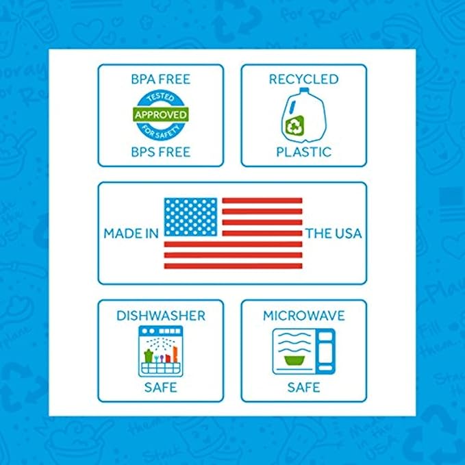 Re-Play Made in USA 12 Oz. Reusable Plastic Bowls, Pack of 3 Without Lid - Dishwasher and Microwave Safe Bowls for Snacks and Everyday Dining - Toddler Bowl Set 5.75" x 5.75" x 2", Beach Baby