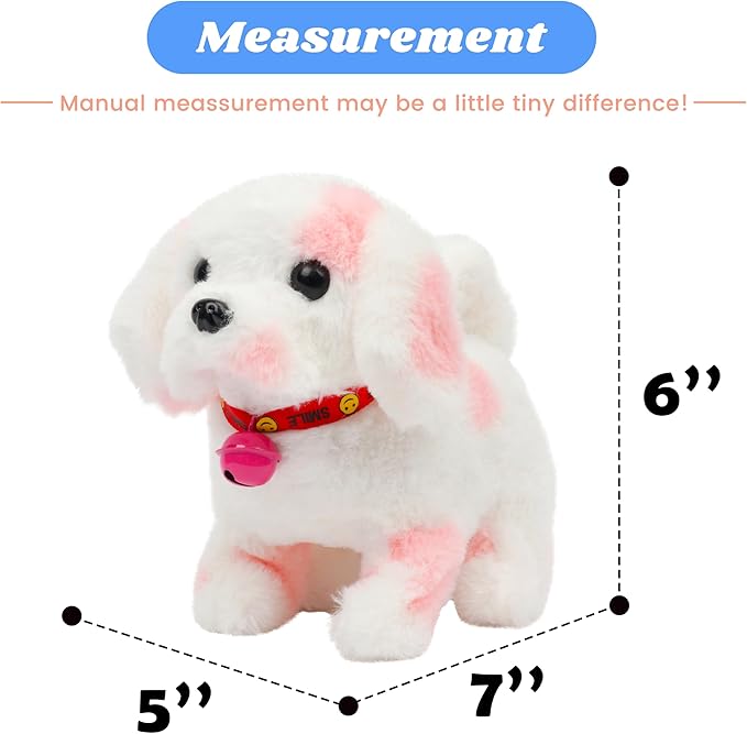 Hopearl Walking Point Dog Interactive Electronic Pet Plush Toy Puppy Woof and Moving Animated Nodding Head Gifts for Toddlers Birthday, Pink 7''