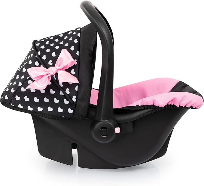 Bayer Design Dolls: Deluxe Car Seat: Hearts Black & Pink - Pretend Play Accessory for Dolls/Plushes Up to 18", Ages 3+