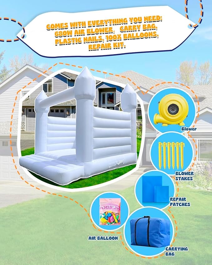 Large White Bounce House 13x13 FT Oxford Material with UL (13' L 13' W 12' H)
