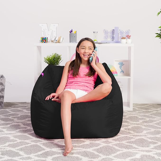 Posh Creations Coronado Bean Bag Boys and Girls Large Chair for Kids, for Gaming and Playrooms, Soft Nylon-Red